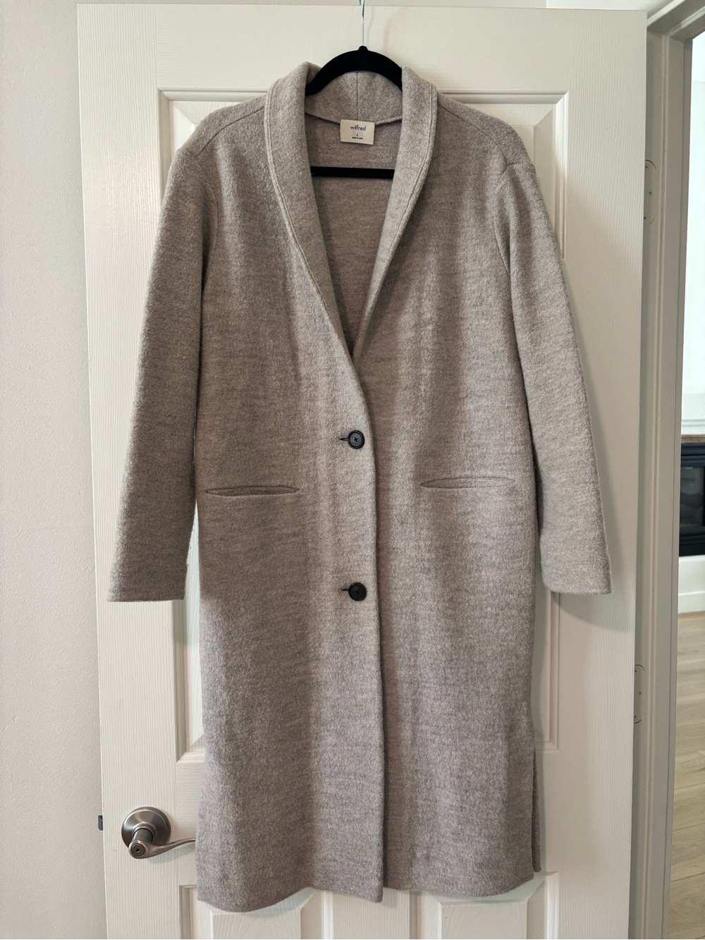 Aritzia Wilfred Merino Wool Long Cardigan Coat in Light Gray